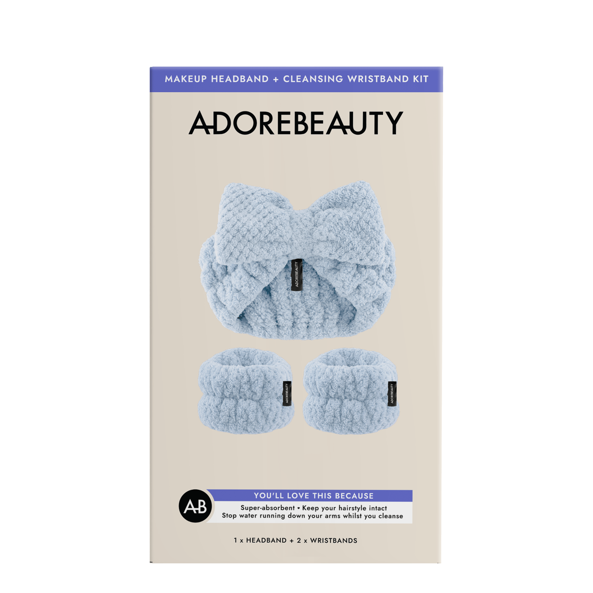 Adore Beauty Makeup Headband + Cleansing Wristband Kit - Blue